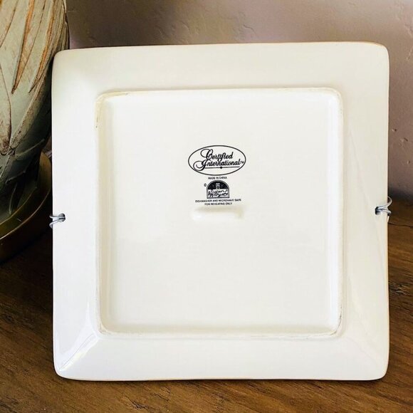 Certified International Cardinal Ceramic Square Snack Tidbit Plate With Top Hand - Picture 4 of 8